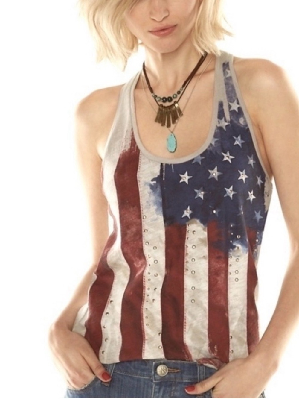 Rock & Republic American Flag Racerback Tank Top - Red, White & Blue